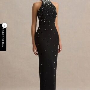 Club L London Black Strapless Dress with Pearl Details